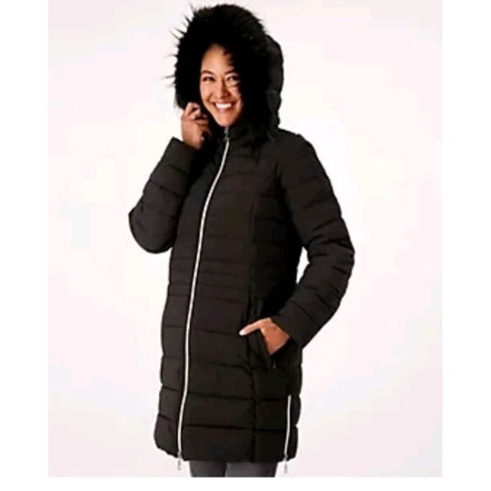 NuAge‎ Women's Jacket Sz S/P Regular Stretch Puffer Coat w Removable Hood Black